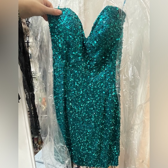 Teal sequined Prom Mini dress - Picture 1 of 6